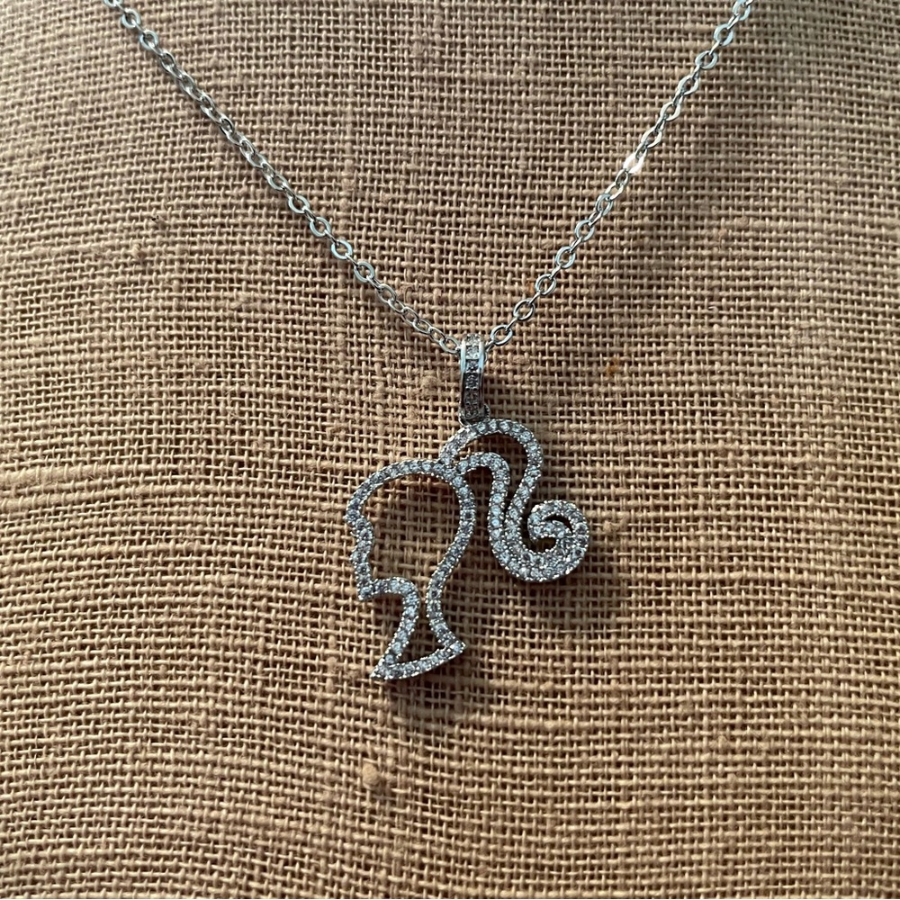 NEW Barbie White Gold Tone Clear CZ Pendant on Chain.